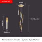 Crystal Staircase Chandelier: Modern Loft Hanging Lamps with Gold Finish