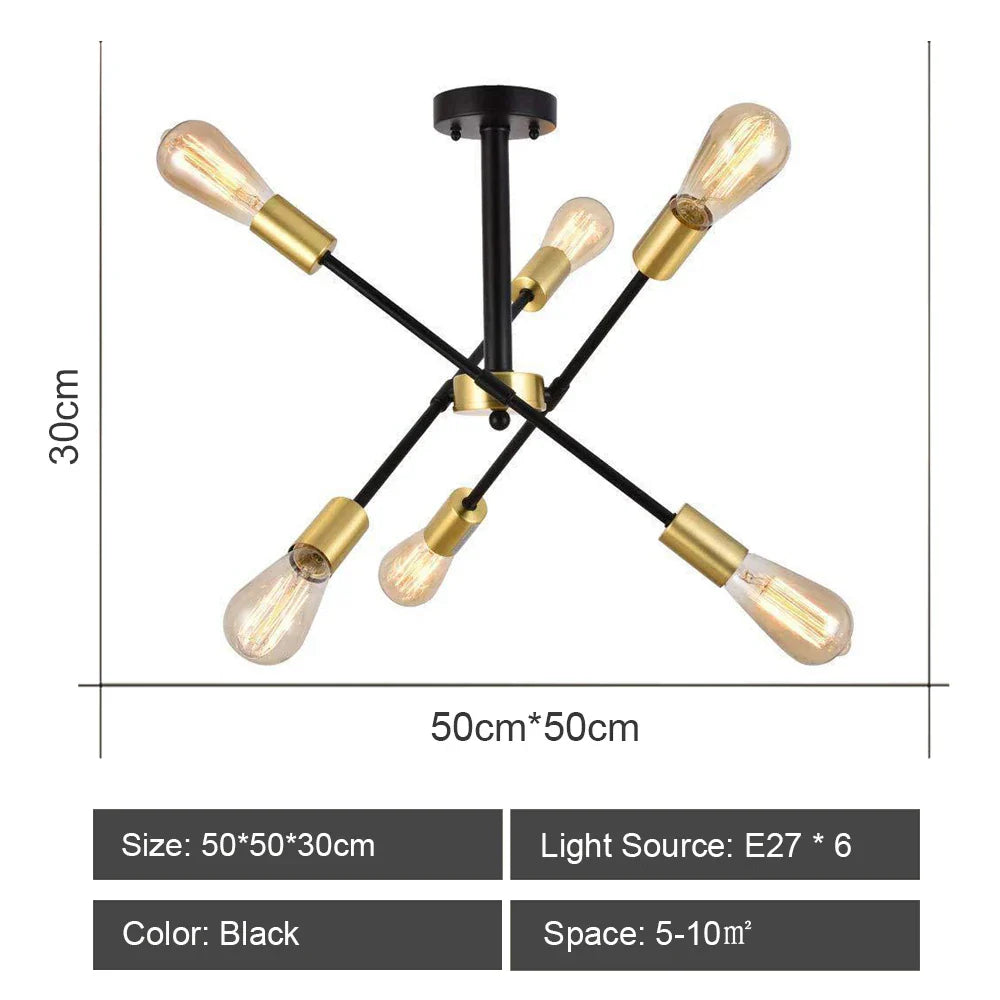Sputnik Ceiling Chandelier: Modern Nordic Semi Flush Mount Lighting Fixture