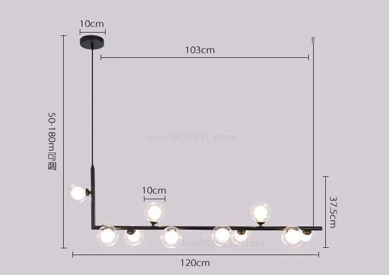 Glass Ball LED Chandelier: Modern Long Pendant Lighting for Living Room and Shop