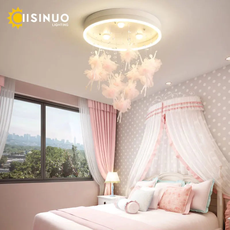 Dancing Girl LED Chandelier: Modern Kids Room Light, Cartoon Ceiling Lamp