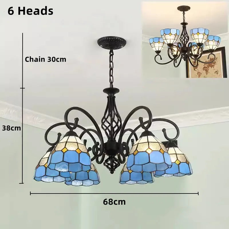 Tiffany Chandeliers: Stained Glass Mediterranean Style Hanging Lamp for Home Lighting