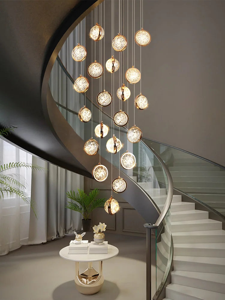 Crystal Ball LED Rotating Stair Chandelier - Nordic Luxury Loft Bubble Design