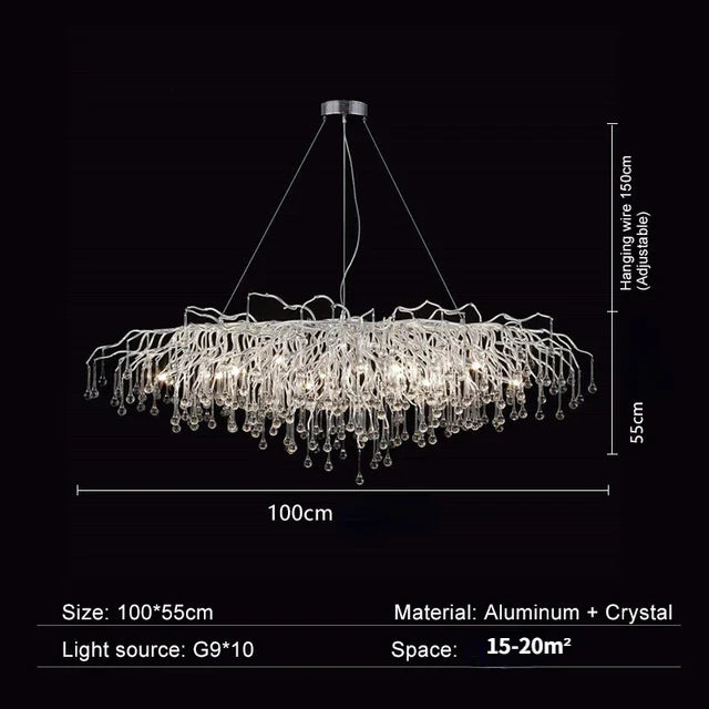 Crystal Water Drop Branch Chandelier: Luxury LED Lighting for Hall, Living Room, or Bar