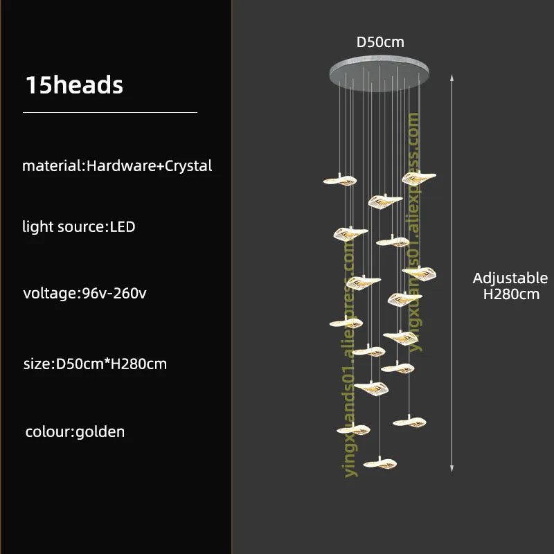 Crystal Glass Staircase Chandelier: Modern Nordic Luxury Living Room Lighting