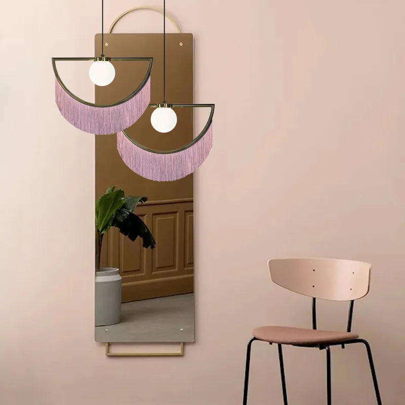 Pink Tassel Bedside Chandelier, Nordic Ins Style Creative Bedroom Lamp