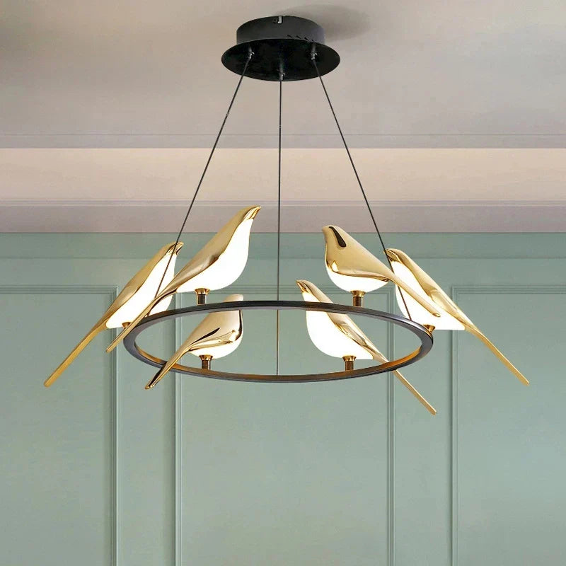Gold Magpie Bird Ceiling Chandelier: Modern Home Interior Lighting for Living Dining Kitchen