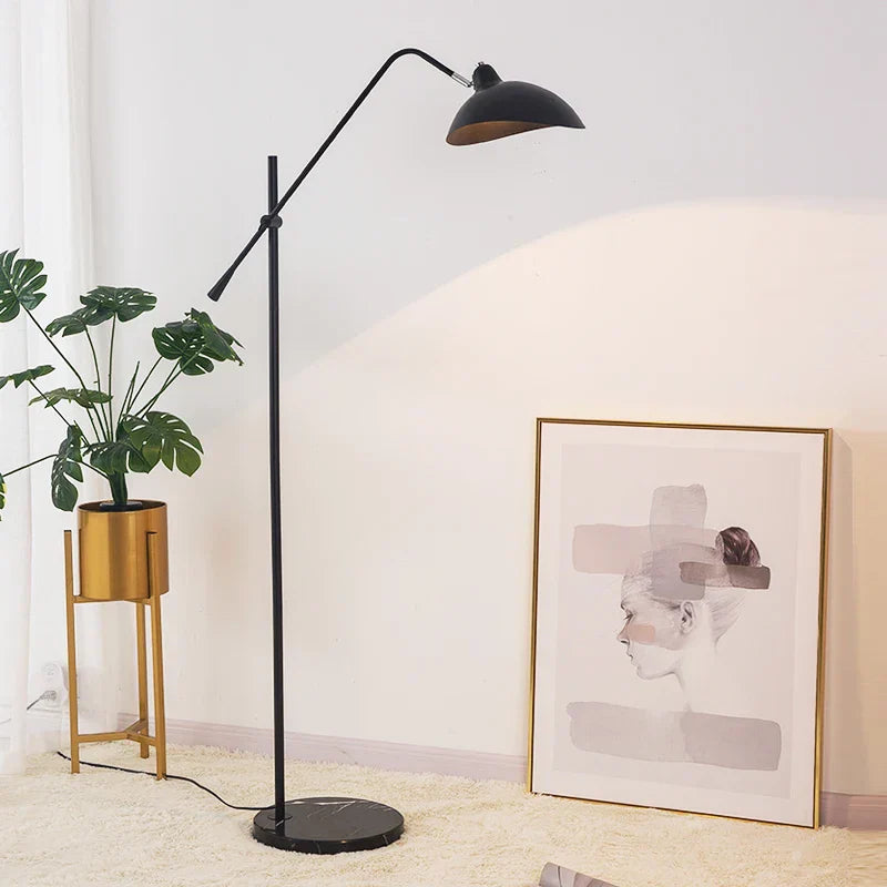 Modern Gold Metal Floor Lamp with Marble Base & Adjustable Height