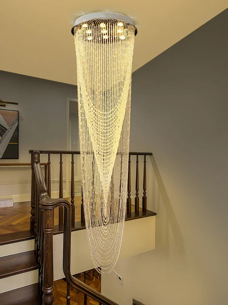 Crystal Rotating Chandelier for Duplex Villa Living Room, Modern Loft Design