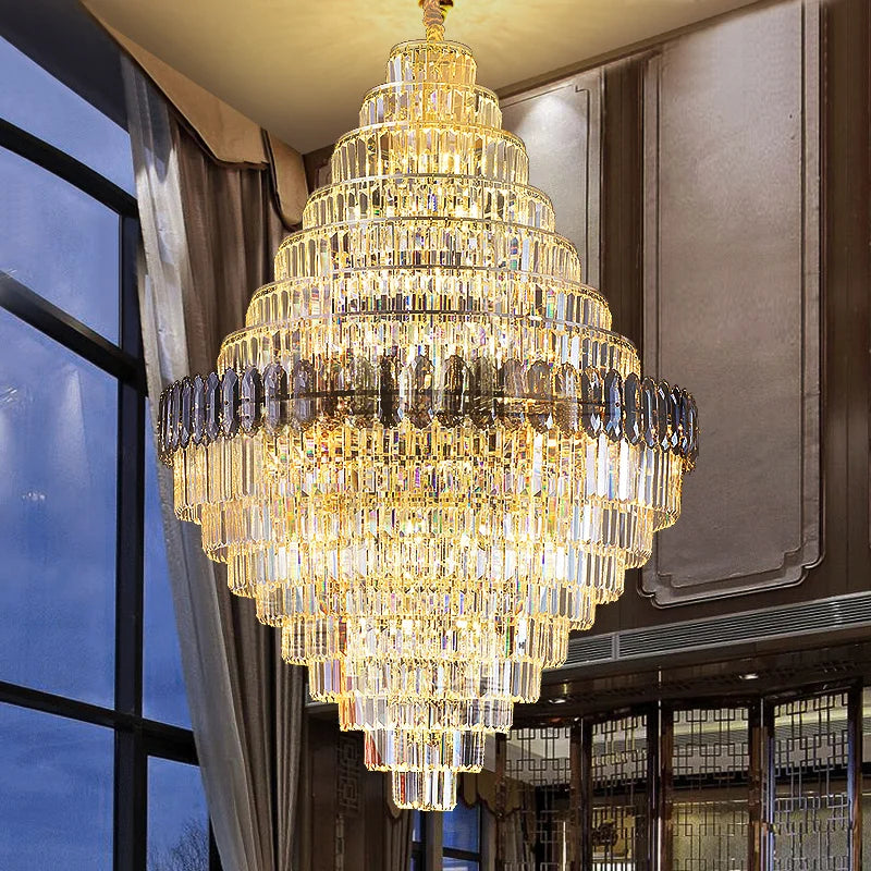Luxury Duplex Living Room Chandelier – Crystal Rotating Staircase Light