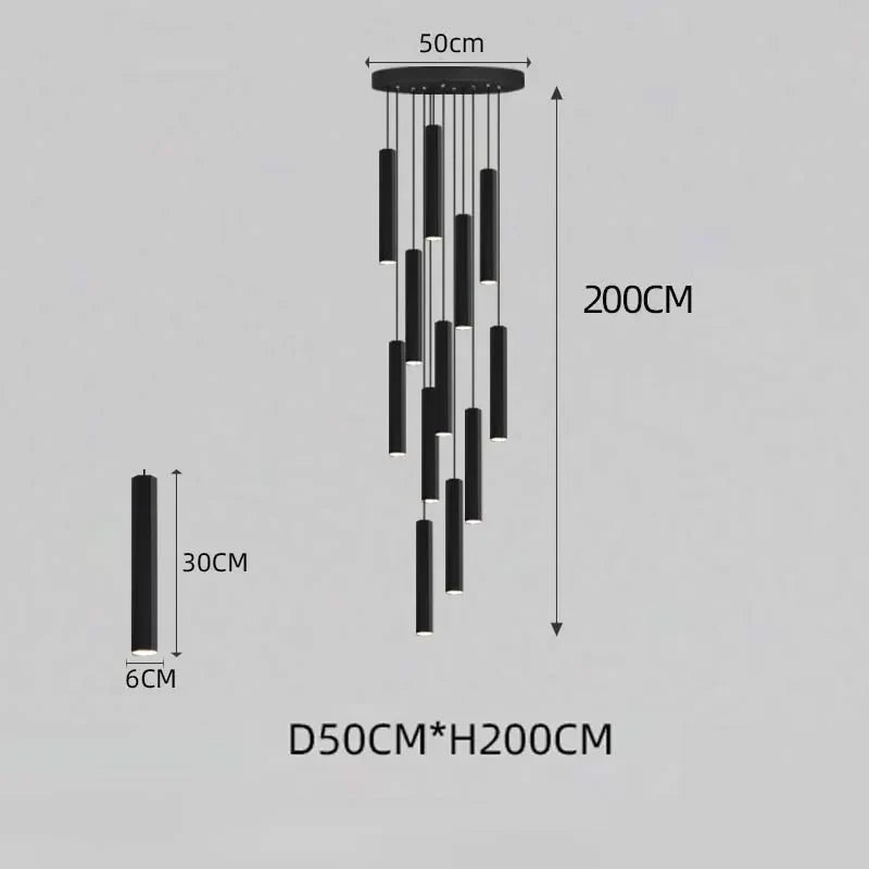 Black LED Crystal Staircase Chandelier: Modern Nordic Design, Creative Island Hanging Lamp