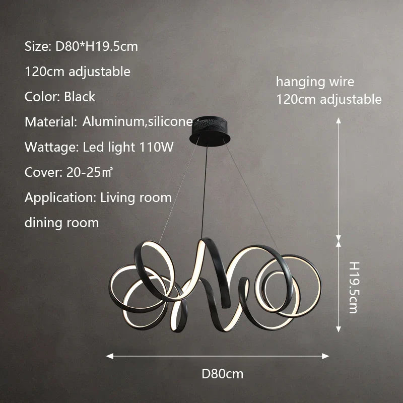 Creative Twisted LED Chandelier for Living Room Bedroom Lighting