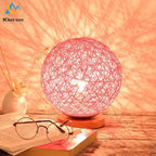 Rattan Ball Solid Wood LED Table Lamp for Living Room and Bedroom