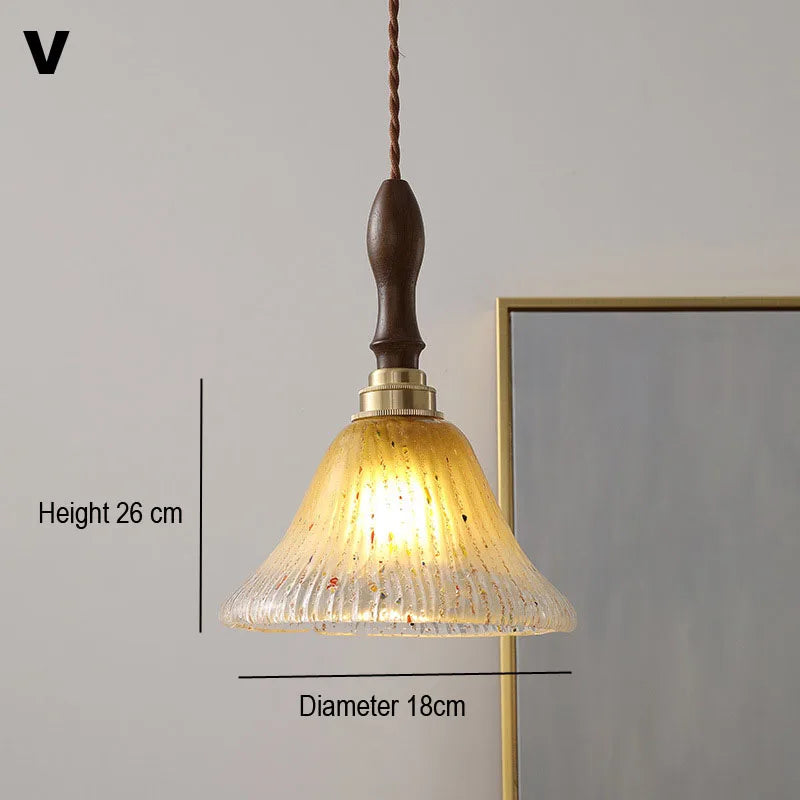 Nordic Wooden Glass Pendant Chandelier for Bedroom Living Dining Room
