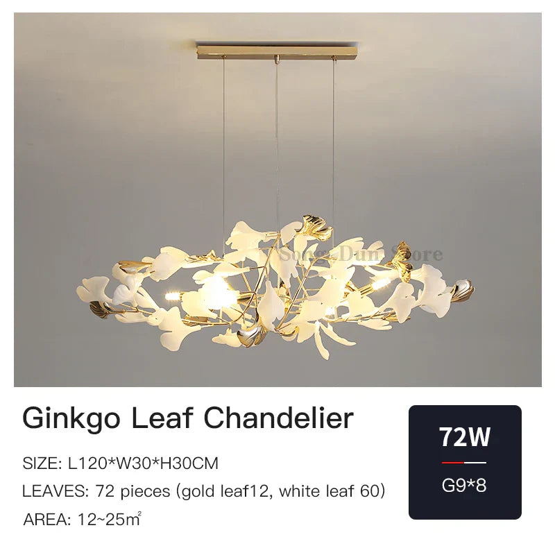 Ginkgo Leaf Chandelier: Elegant Nordic Art Luxury for Dining Room, Bedroom, Living Room
