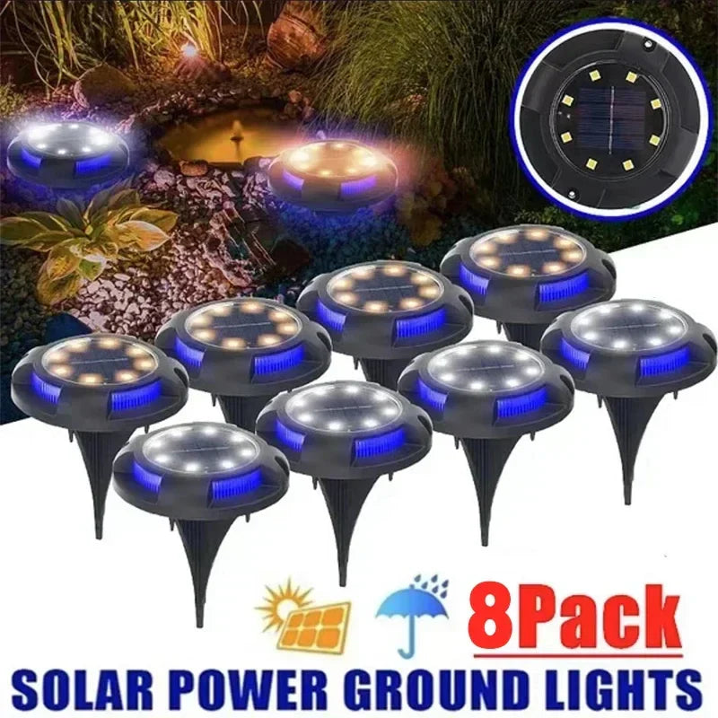 Solar Disk Light Outdoor Garden Spotlight Buried LED Deck Lamp Decor