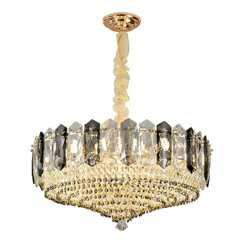 Crystal Duplex Villa Chandelier Hall Light - Luxe Living Room Middle Floor Lamp