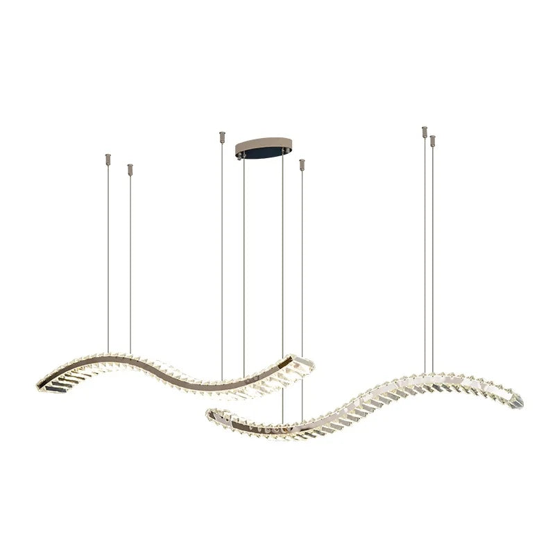 Modern Crystal Chandelier: Stainless Steel Long Strip Hanging Lamp for Kitchen and Dining