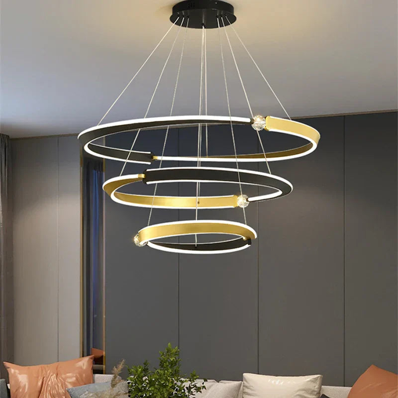 Black Gold LED Ceiling Chandelier Crystal Decorative Pendant Lamp for Dining Room Bedroom