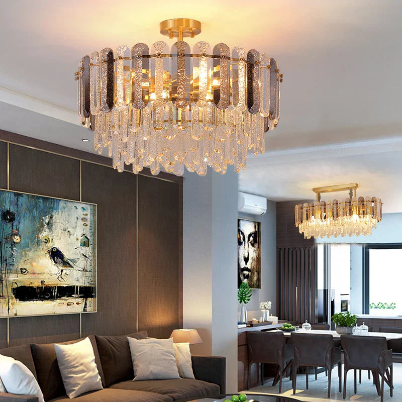 Luxury Copper Crystal Chandelier Light for Living Room and Bedroom