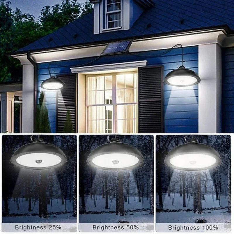Solar Double-Head Chandelier: Waterproof LED Pendant Light with Remote Control