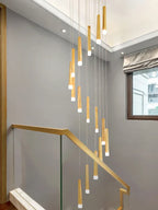 Wooden Chandelier: Modern LED Staircase Hanging Light