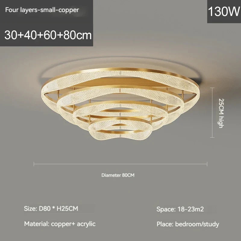 Nordic Brass LED Ceiling Chandelier Light for Living Room, Bedroom, Foyer