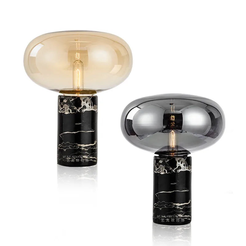 Marble Desk Lamp with Glass Ball Lampshade for Bedroom and Living Room