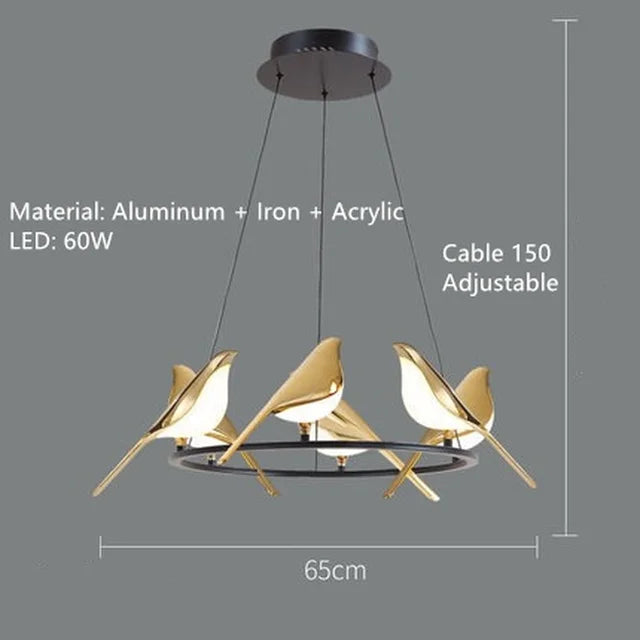 Gold Magpie Bird Ceiling Chandelier: Modern Home Interior Lighting for Living Dining Kitchen