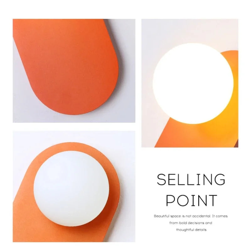 Glass Orange LED Wall Sconce for Bedroom Living Room Decor