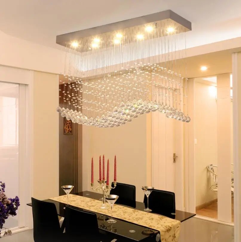 Wave Art LED Crystal Chandelier Chrome Finish Modern Suspension Lighting