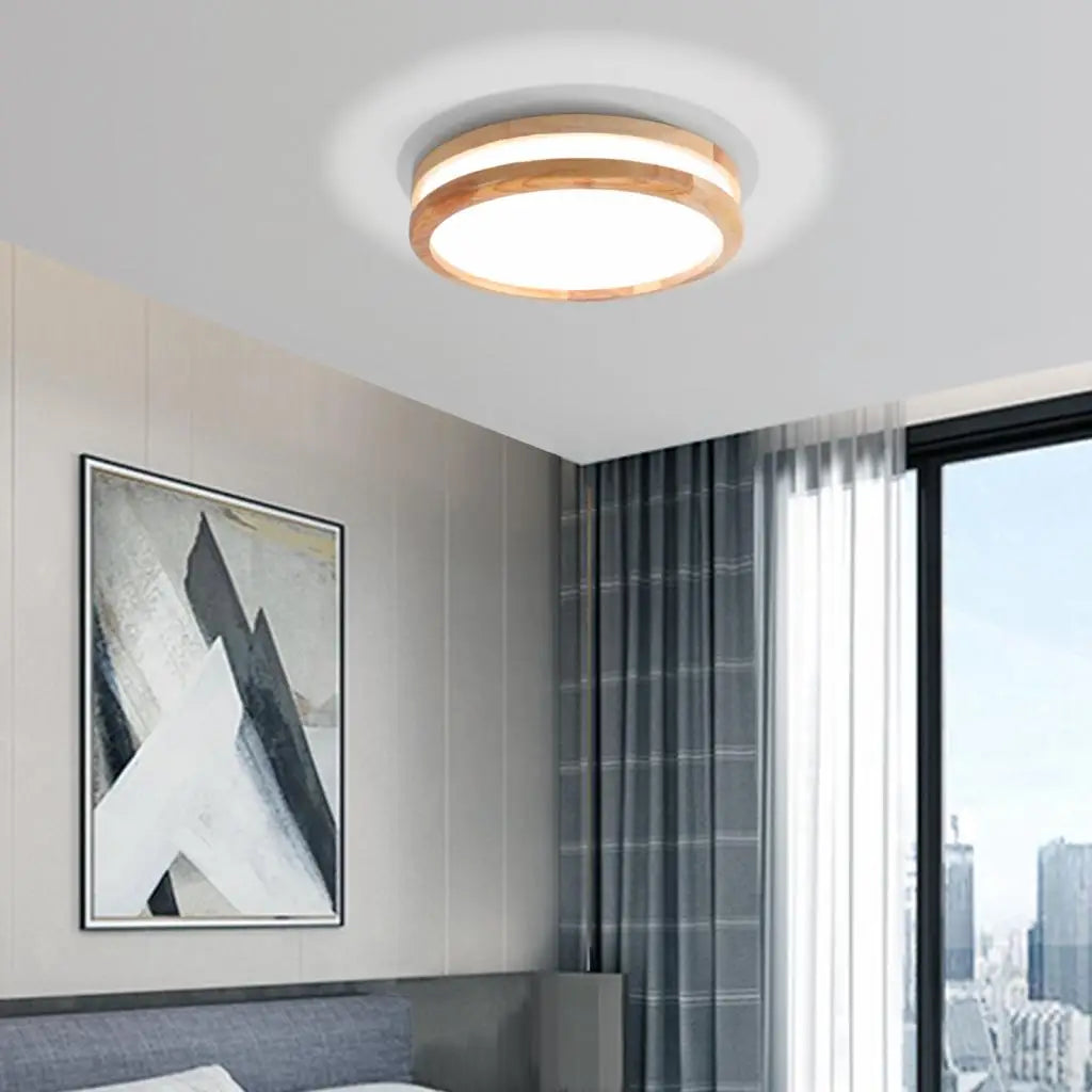Wood LED Ceiling Lamp Modern Nordic Round Indoor Lighting Home Decor Fixture