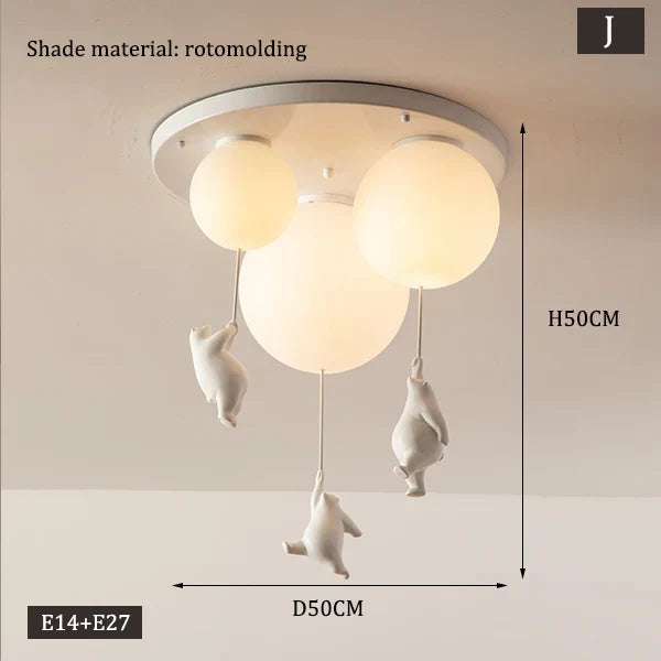 Nordic White Bear Kid Ceiling Lamp: Children's Room Decoration LED Pendant Light.