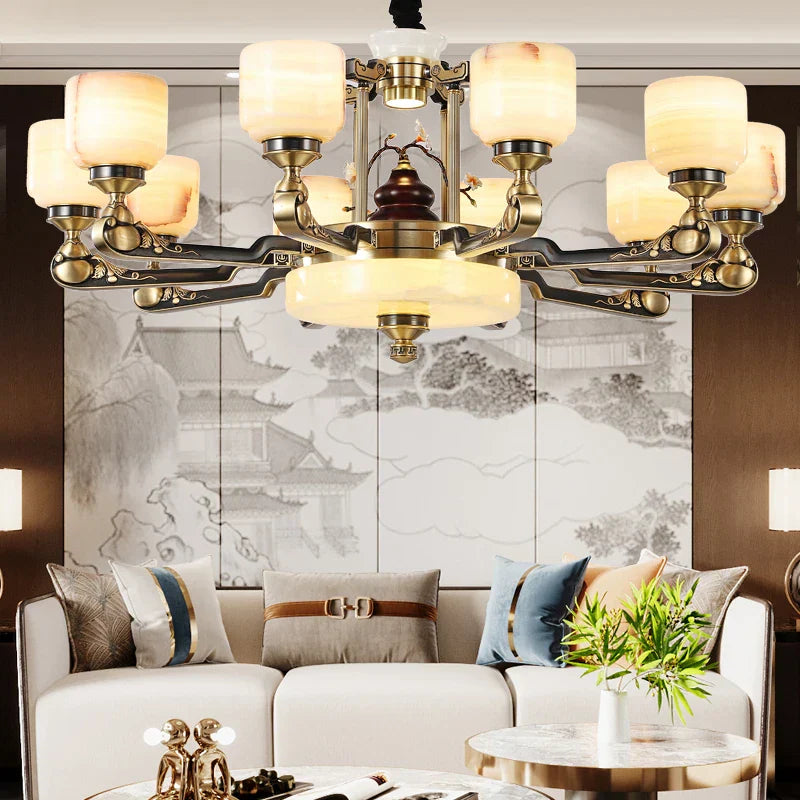 Luxe  Multi-storey Jade Chandelier for Elegant Chinese Villa Duplex Living Rooms