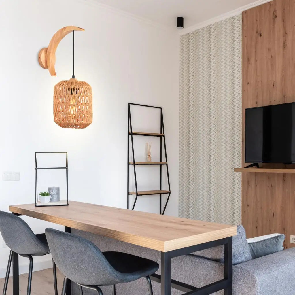 Modern Wood Hemp Rope Wall Sconce for Indoor Home Decor Lighting