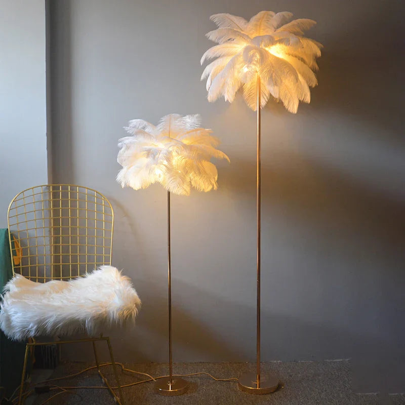 Modern Ostrich Feather Shade LED Floor Lamp for Stylish Indoor Lighting