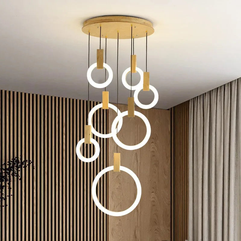 Wooden LED Chandelier for Living Room Ceiling Modern Lighting Fixtures