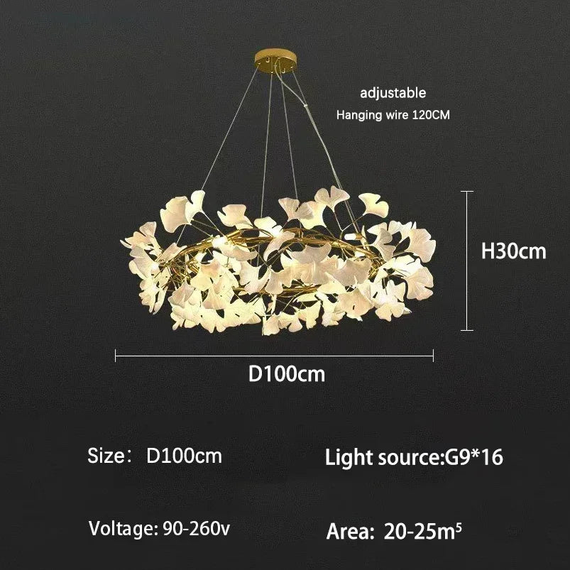 Nordic Ginkgo Branch Leaf Ceiling Chandelier Pendant Lamp for Living Room Home Decor