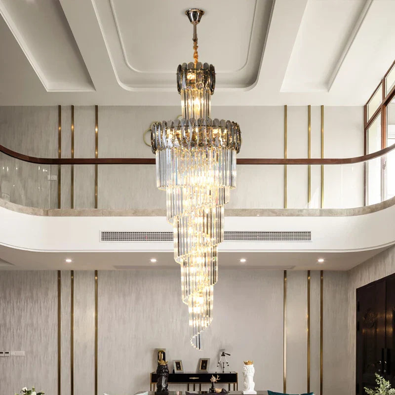 Crystal Luxury Chandelier: Designer Post-modern Duplex Living Room Long Chandelier