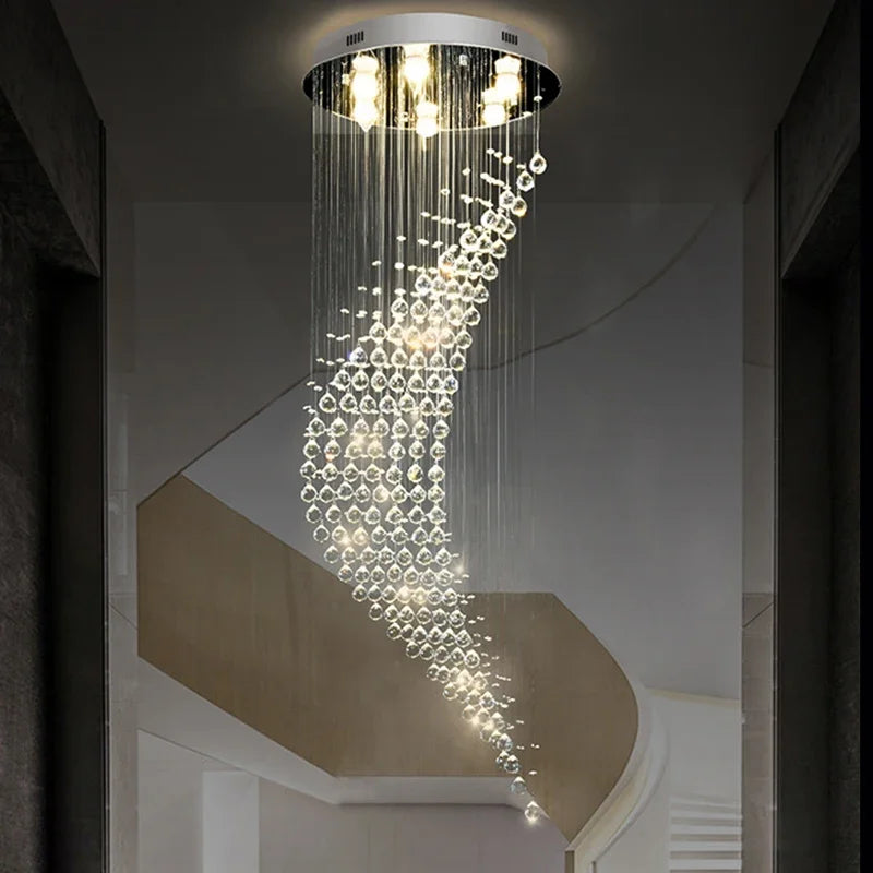 Spiral Crystal LED Chandelier: Modern Luxury Staircase Pendant Light Fixture
