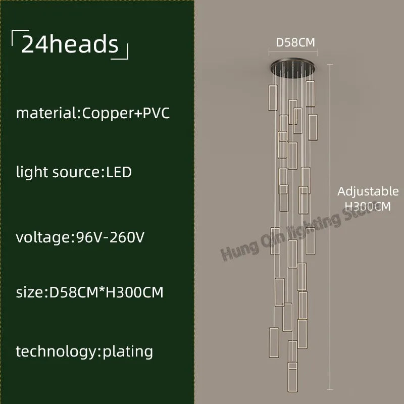 Copper Square Pendant Chandelier with LED Lighting