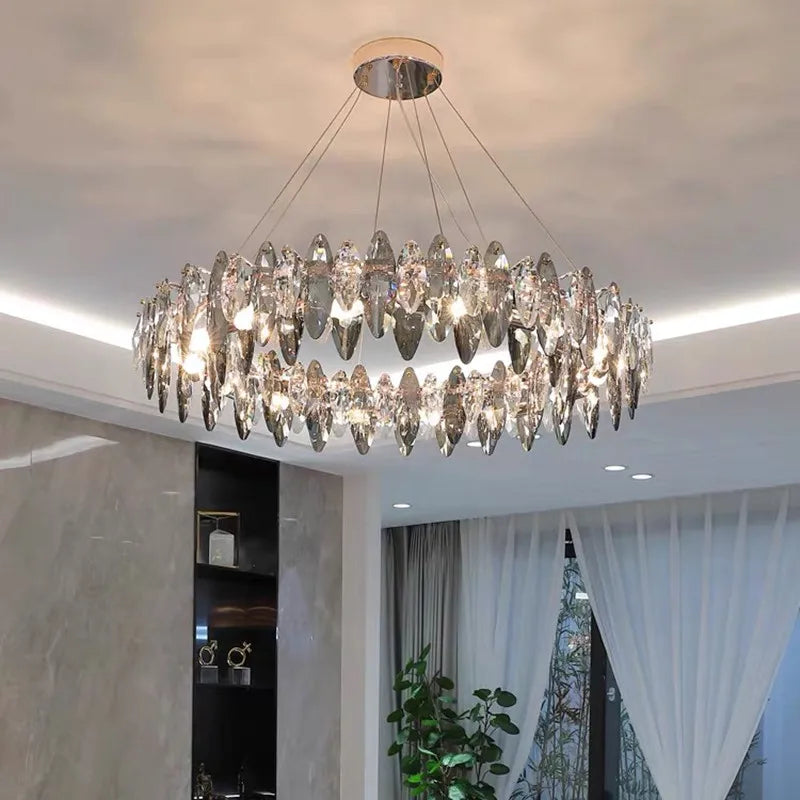 2024 Ash Crystal Ceiling Chandeliers, Modern Living Room Pendant Lamps, Home Decor Lighting