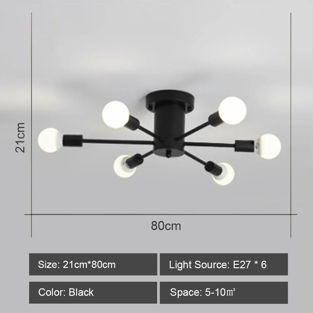 Sputnik Ceiling Chandelier: Modern Nordic Semi Flush Mount Lighting Fixture