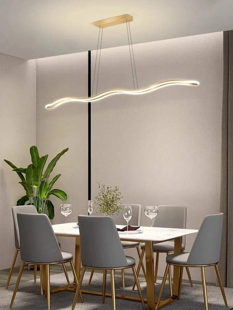 Modern Wave LED Chandelier for Dining Room and Bar Lighting