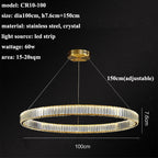 Luxury Steel Crystal Chandelier Dimmable LED Pendant Lights with Remote Control