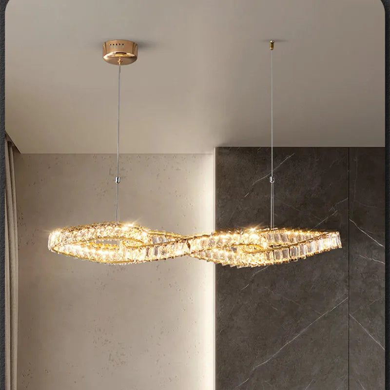 Gold Metal Crystal Pendant Light Luxury Dimmable LED Hanging Lamp