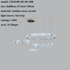 Luxury Steel Crystal Chandelier Dimmable LED Pendant Lights with Remote Control