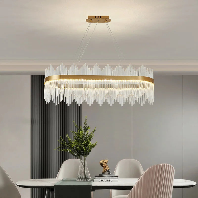 Crystal Rod Round Chandelier: Modern Nordic Light for Living Room, Bedroom, Dining Room, Kitchen