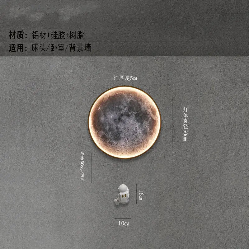 Moon Astronaut LED Wall Lamp for Bedroom, Children's Room, and TV Background