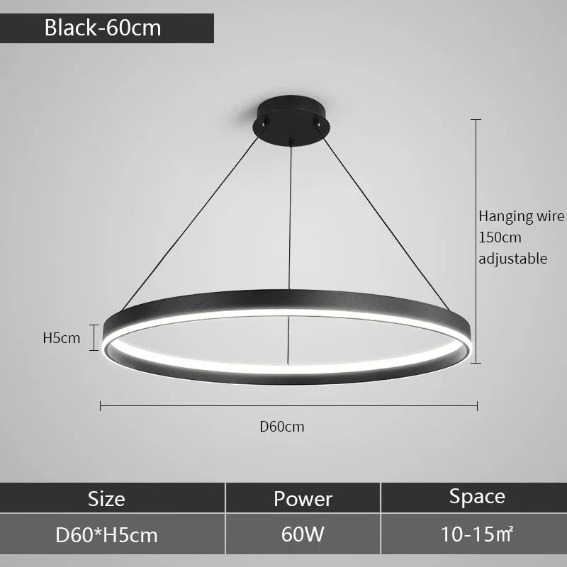 Round Ring LED Chandelier for Modern Minimalist Home and Office Decor