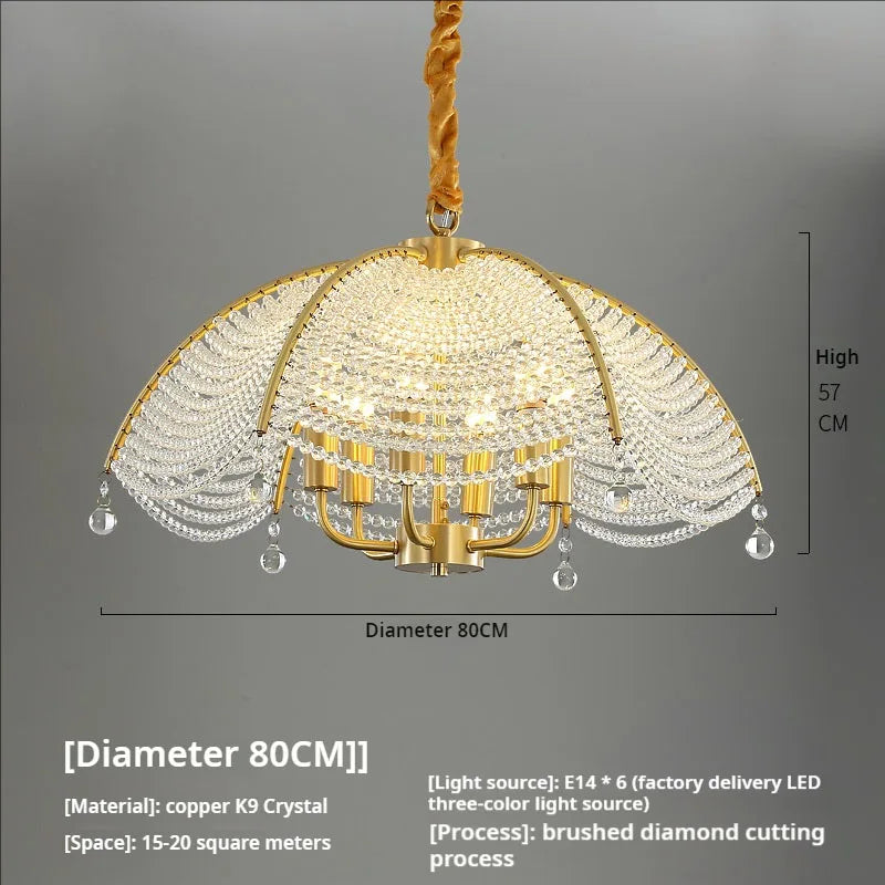 Copper Crystal Chandelier: Luxurious New American French Style Livingroom Lighting